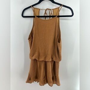 Mia Moda brown shorts ruffled romper sleeveless w pockets size m medium